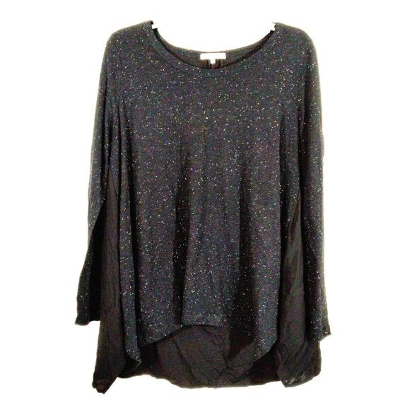 Pleione Womens Small Top Black Pullover Long Sleeve Flowy - Picture 1 of 5